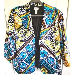 Chico's 3 Open Jacket Lined Bright Colors Stretch‎ Shoulder Pads NWOT